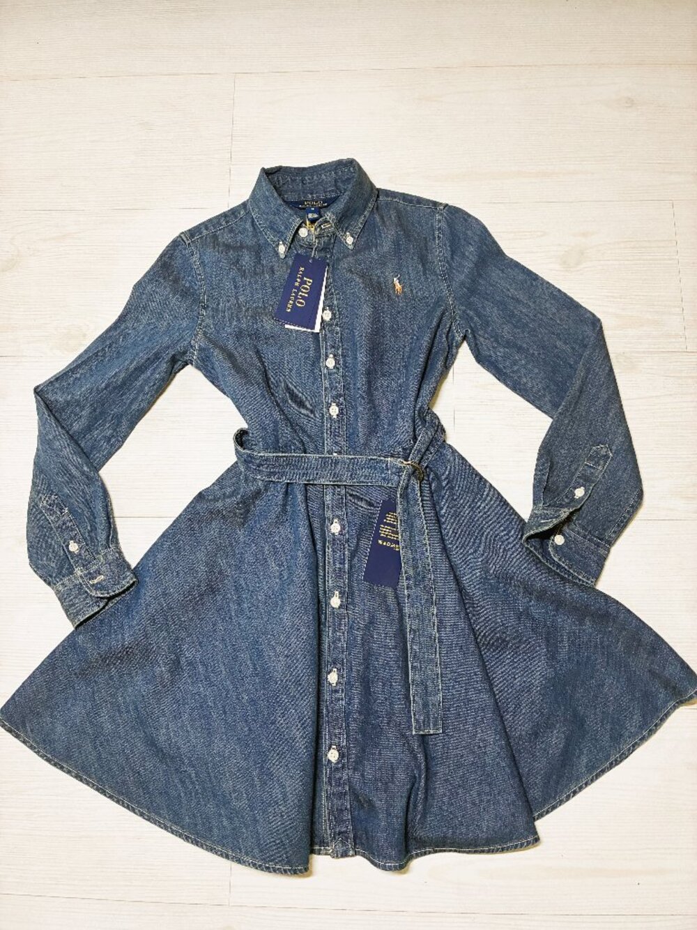 NWT Polo Ralph Lauren Girls Belted Denim Shirt Dress Size M (8-10 Junior) Blue